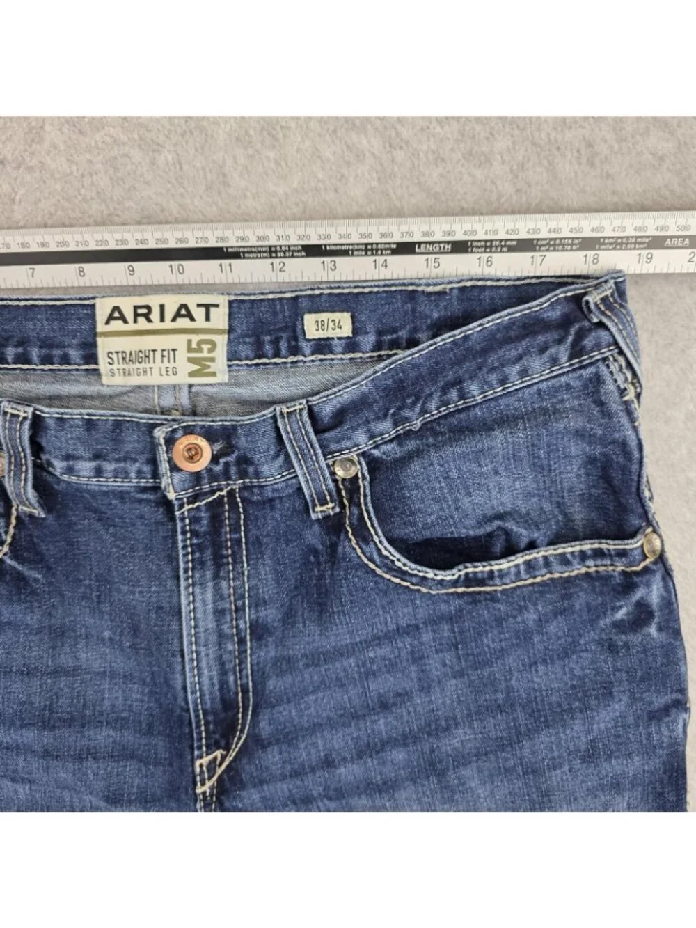 Ariat M5 Straight Fit Straight Leg Jeans Mens 38x34 Blue Medium Wash Denim